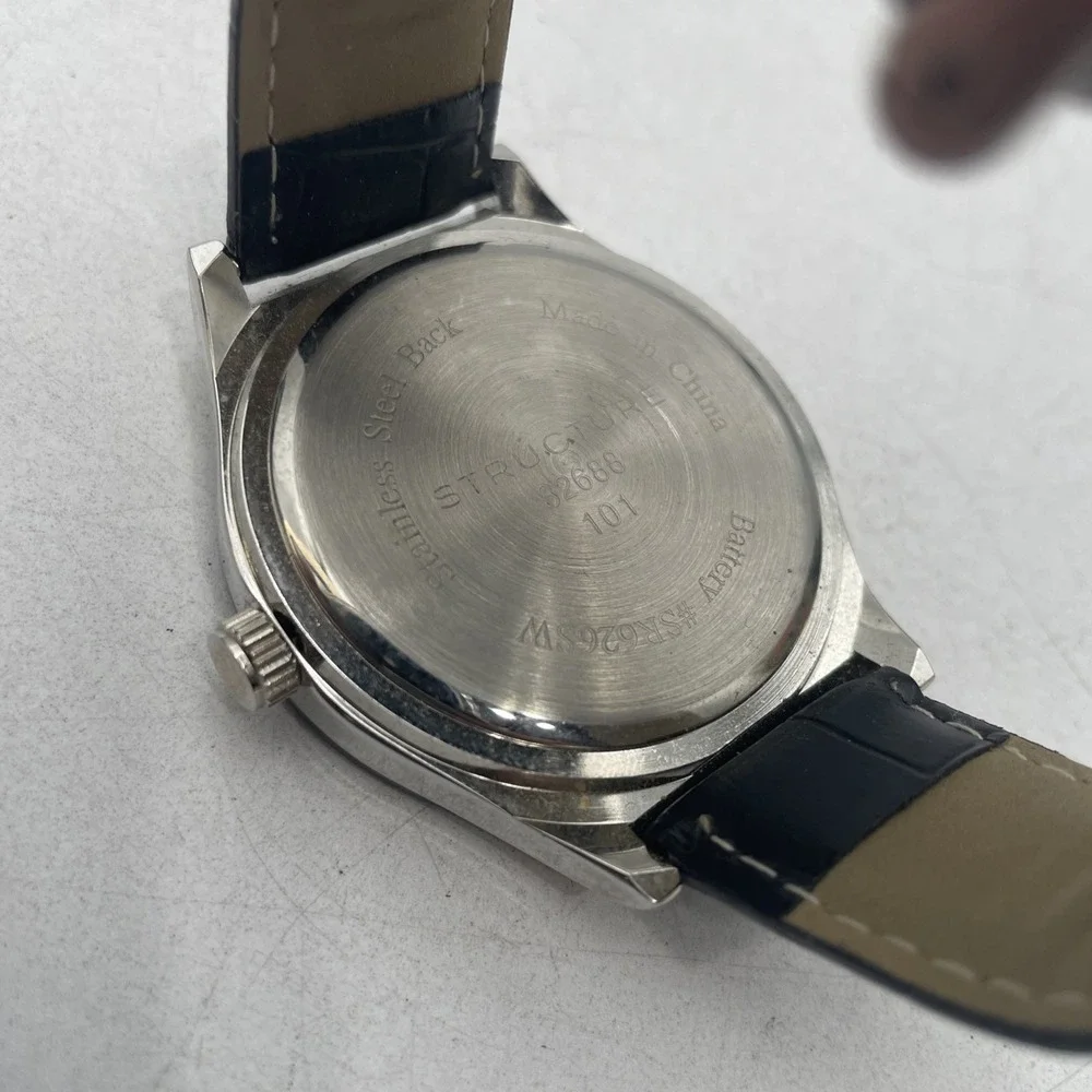 STRUCTURE Analog Quartz MEN'S WATCH Black Strap Silver Tone Dial SR626SW